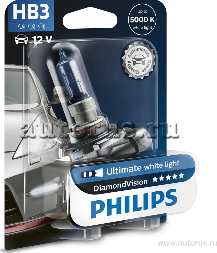 Лампа 12V HB3 65W P20d 5000K блистер (1шт.) Diamond Vision PHILIPS. Артикул 9005DVB1