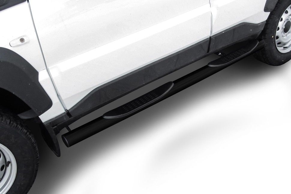 Пороги Slitkoff труба d76 с проступями для для Lada Niva Travel 2020-2026 ЧЕРНЫЕ матовые. Артикул NivTR007B