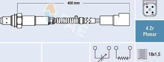 Лямбда-зонд (кислородный датчик) FAE. Артикул 77244