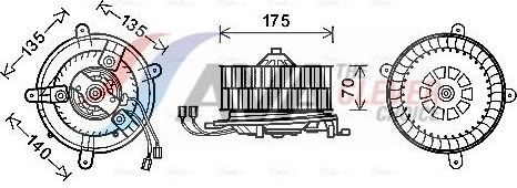 Вентилятор, мотор печки (отопителя) салона AVA (полимерный материал). Артикул MS8610