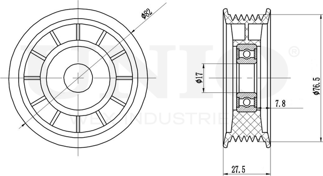 Ролик поликлинового ремня натяжной (Unio). Артикул TNS-10283