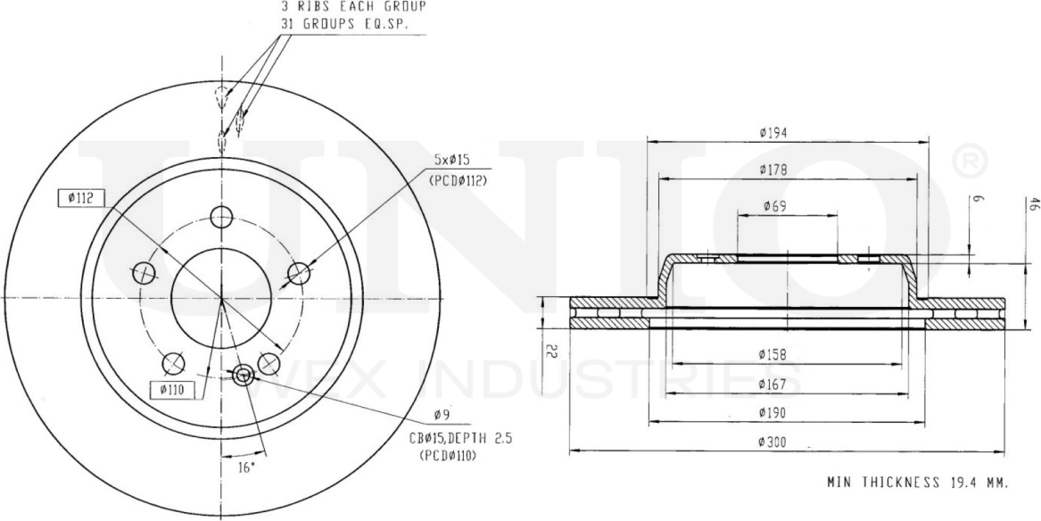 Диск тормозной (Unio). Артикул BRD-20404
