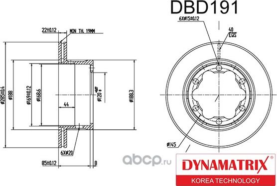 диск тормозной (Dynamatrix-Korea). Артикул DBD191