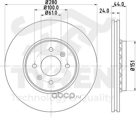 Тормозной диск (Tyren). Артикул TYR1017451