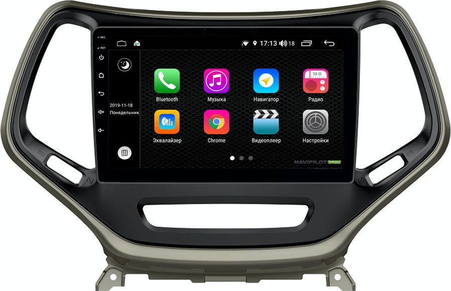 Штатное головное устройство NaviPilot с экраном 10" Android 9 DSP 4ГБ для Jeep Cherokee V 2018-2026. Артикул NPD9L-WRG-J608-10