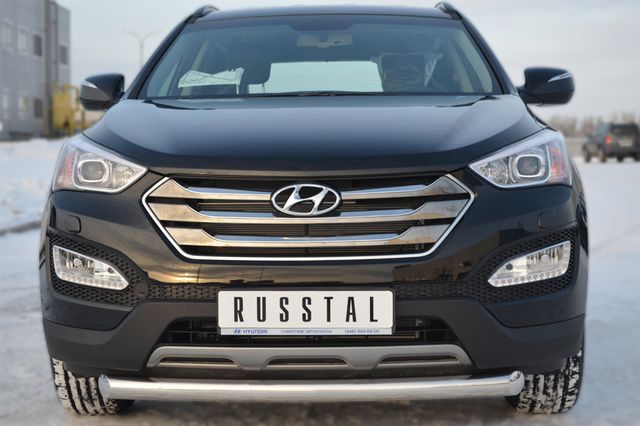 Защита RusStal переднего бампера труба d76 (дуга) для Hyundai Santa Fe III 2012-2018. Артикул HSFZ-001219