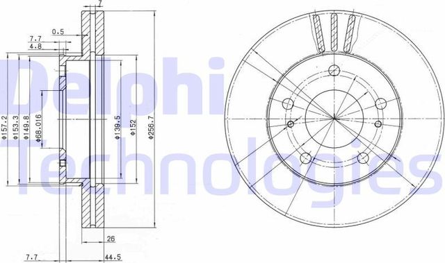 Тормозной диск Delphi передний для Nissan Vanette III 1994-2002. Артикул BG3127
