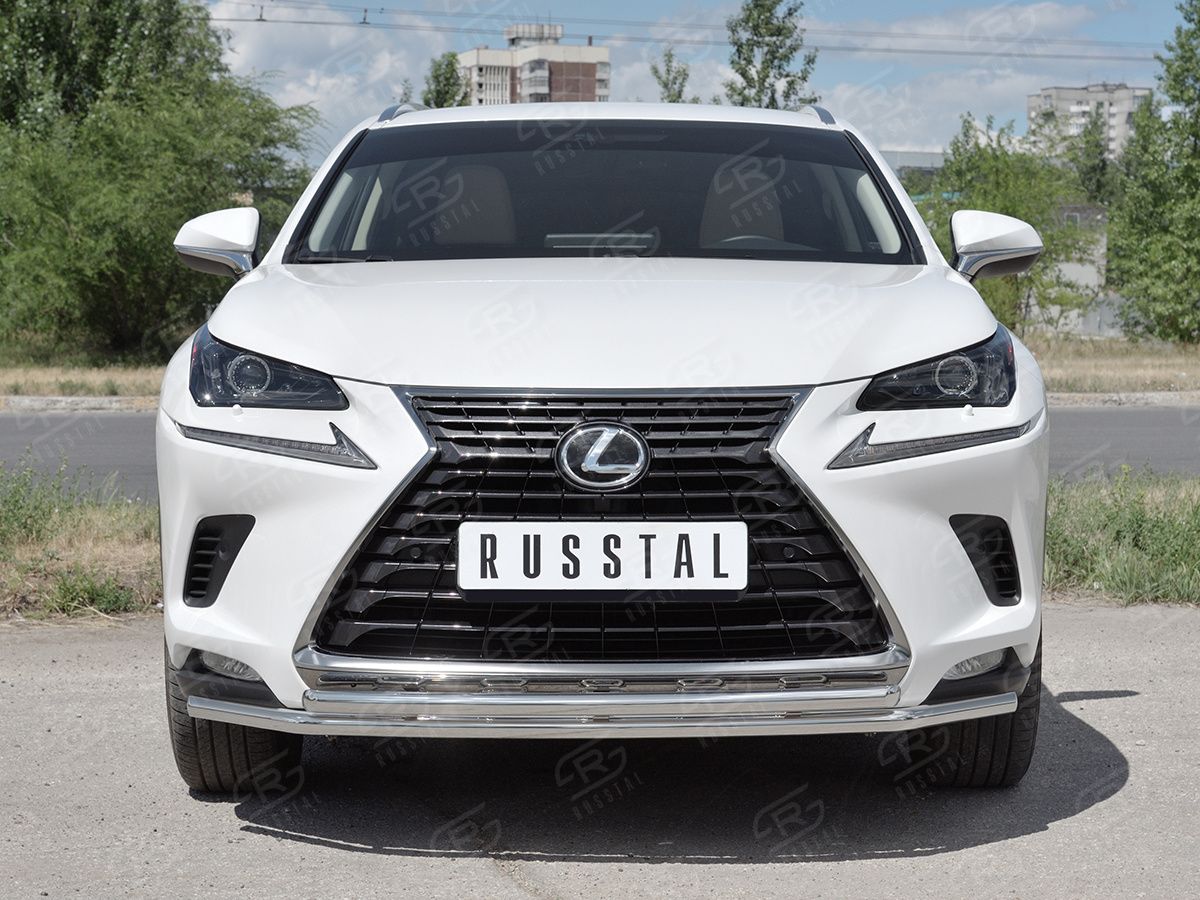 Защита RusStal переднего бампера d42 секции-d42 дуга для Lexus NX300 2017-2026. Артикул LNX3Z-002935