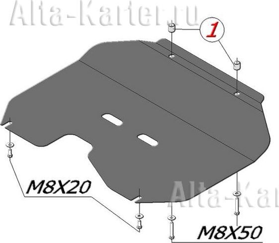 Защита алюминиевая Alfeco для картера и КПП (малая) Kia Sportage III 2010-2026. Артикул ALF.11.24 AL 3