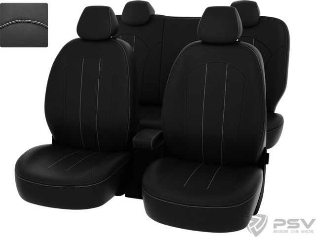 Чехлы PSV Оригинал на сидения для Hyundai Solaris 2010-2017, цвет Черный/отстрочка белая. Артикул 122059