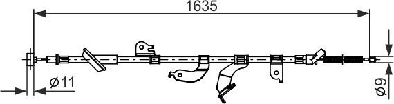Трос ручника (тросик ручного тормоза) Bosch задний правый для Suzuki Swift IV 2010-2017. Артикул 1 987 482 690