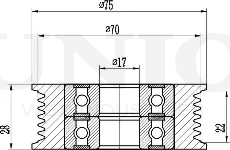 Ролик поликлинового ремня направляющий (Unio). Артикул TNS-10126