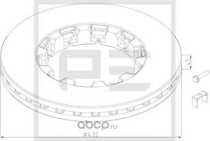106.203-80A_диск тормозной! 432x45 с пластинами и винтами/ DAF SB230/SB250/SB400 (PE). Артикул 10620380A