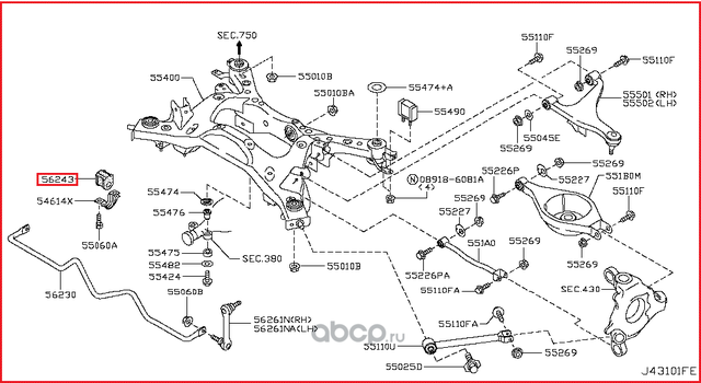 Втулка стабилизатора Nissan. Артикул 54613JK000