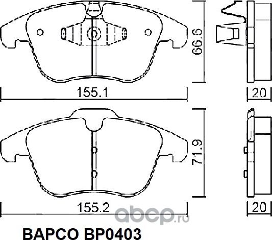 Колодки тормозные дисковые BP0403 передние, комплект, (Bapco). Артикул BP0403