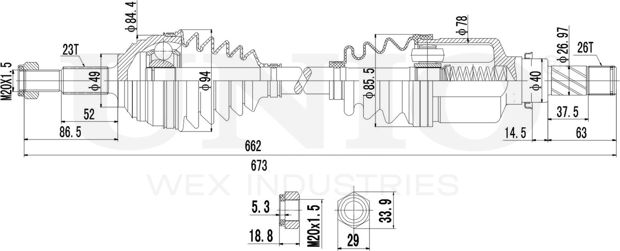 Вал приводной (Unio). Артикул CVJ-10039