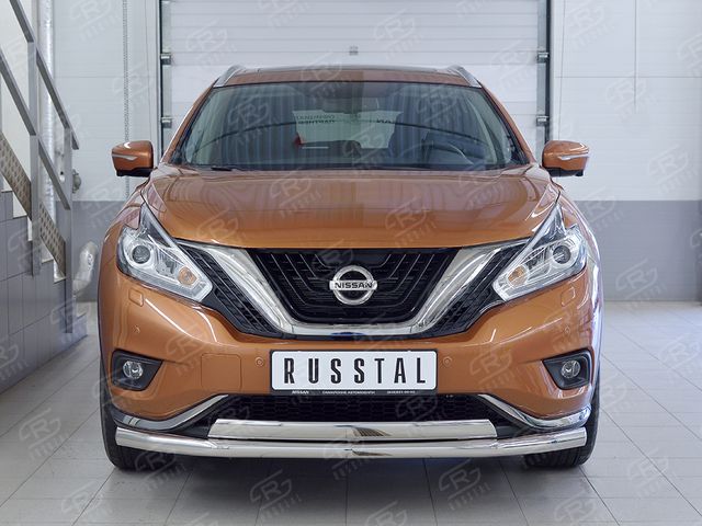 Защита RusStal переднего бампера d63 секция-75х42 дуга для Nissan Murano Z52 2016-2026. Артикул NMUZ-002403