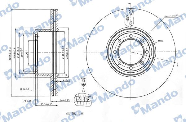 Тормозной диск Mando задний для IVECO Daily IV 2006-2011. Артикул MBC035392