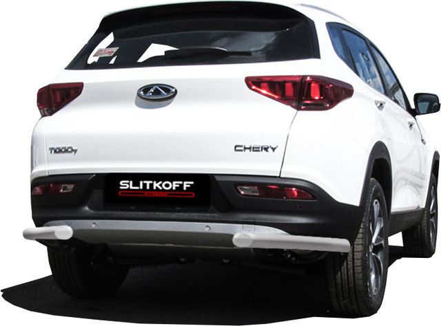 Защита Slitkoff заднего бампера d57 уголки для Chery Tiggo 7 2016-2026 Серебристая. Артикул CT7-008S