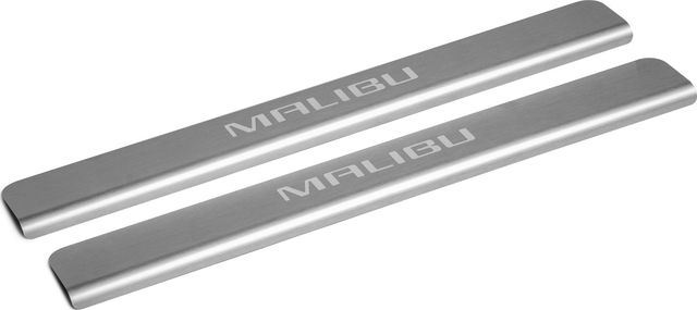 Накладки Rival на пороги (с надписью) для Chevrolet Malibu IX 2015-2018 2018-2026. Артикул NP.1005.3