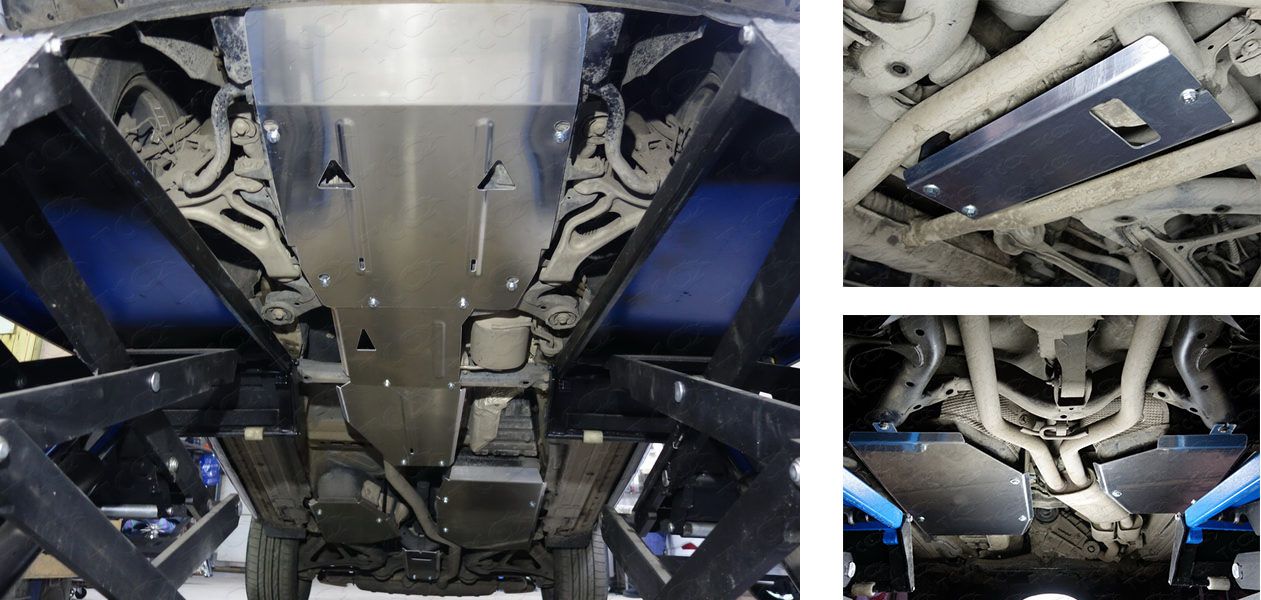 Защита алюминиевая ТСС (4 мм) для картера, КПП, РК и заднего дифференциала Volkswagen Touareg (в т.ч. R-Line) 2010-2014, 2014-2018. Артикул ZKTCC00293K