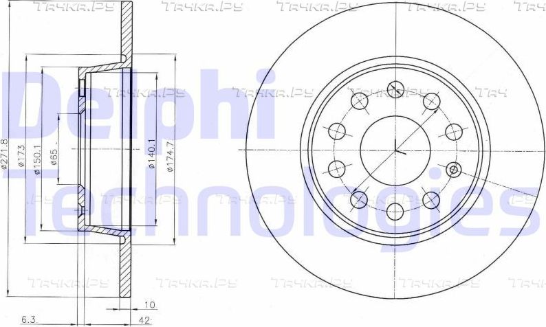 Тормозной диск Delphi задний для Volkswagen Jetta VI 2010-2019. Артикул BG4324C