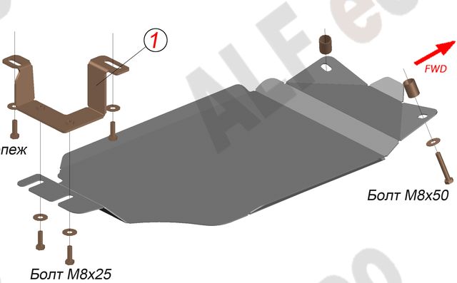 Защита алюминиевая Alfeco для АКПП Subaru Forester IV 2012-2018. Артикул ALF.22.36al