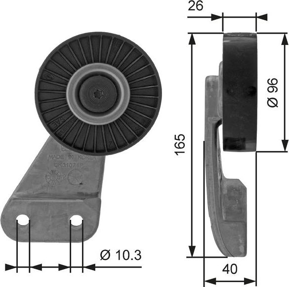 Направляющий (ведущий) ролик приводного поликлинового ремня Gates (полимерный материал). Артикул T38461