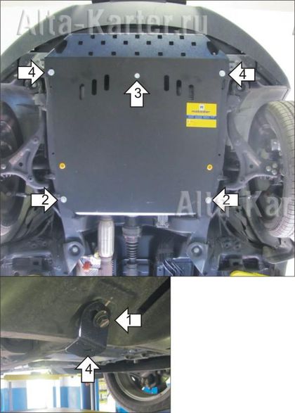 Защита Мотодор (универсальная) для двигателя, КПП SsangYong Actyon II New 2011-2024. Артикул 02809
