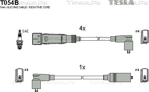 Высоковольтные провода (провода зажигания) (комплект) Tesla. Артикул T054B