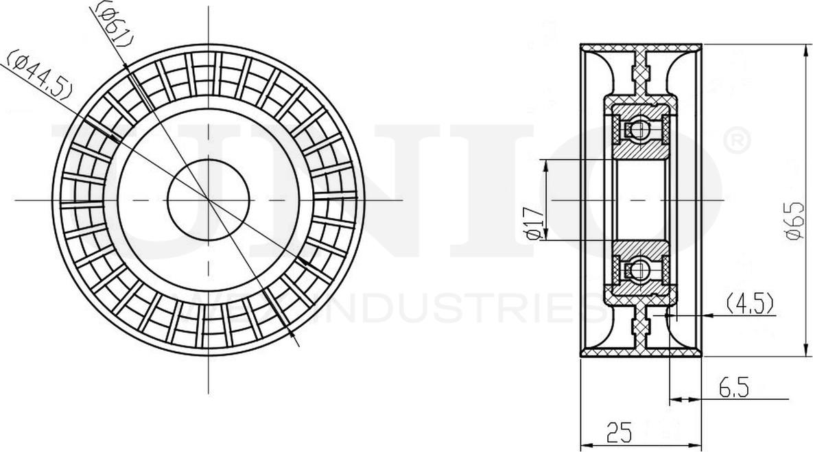 Ролик поликлинового ремня направляющий (Unio). Артикул TNS-10275
