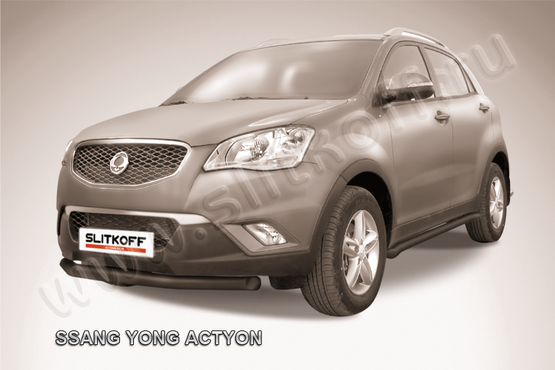 Защита Slitkoff переднего бампера d76 для SsangYong Actyon II 2010-2013 Черная. Артикул SYA002B