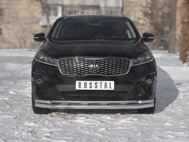 Защита RusStal переднего бампера d63 секции-d42 уголки для Kia Sorento III Prime рестайлинг 2017-2020. Артикул KSPZ-003137