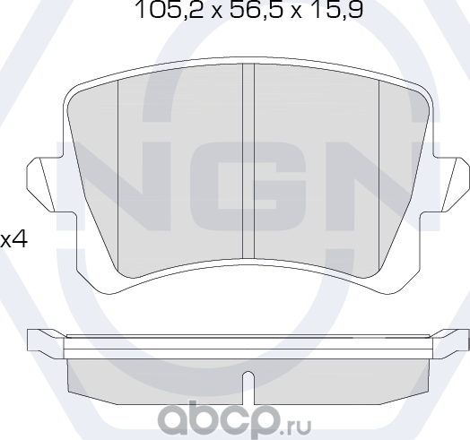Колодки тормозные керамические, задние (NGN). Артикул 3502054