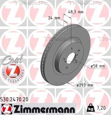 Тормозной диск Zimmermann Coat Z передний для Subaru Impreza V 2016-2026. Артикул 530.2470.20