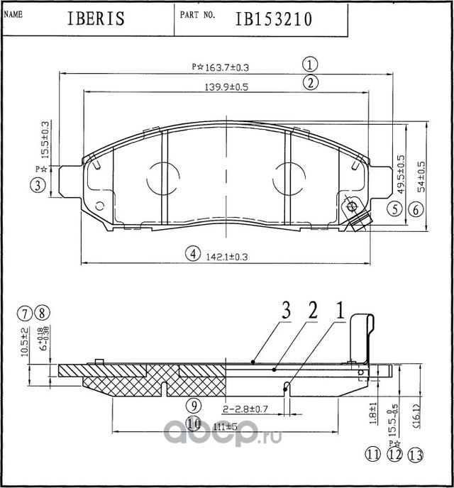КОЛОДКИ ТОРМОЗНЫЕ ПЕР К-Т NISSAN MURANO (Z50), PATHFINDER III (R51M) (Iberis). Артикул IB153210 