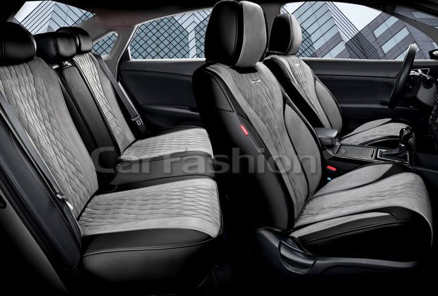 Комплект универсальных каркасных чехлов CarFashion 5D Symbol Plus на сидения авто, цвет Серый/Черный/Серый. Артикул 27254