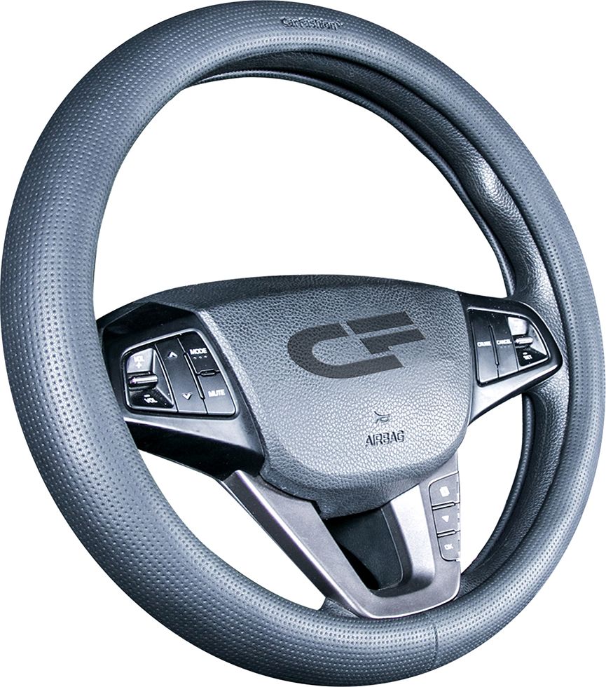 Оплётка на руль CarFashion Atom (размер M, экокожа, цвет ЧЕРНЫЙ). Артикул 31449
