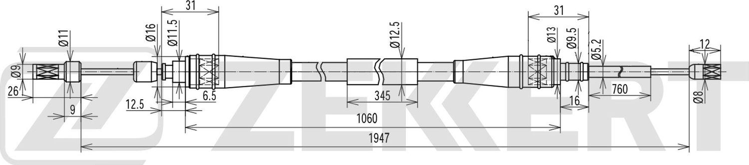 Трос ручника (тросик ручного тормоза) Zekkert. Артикул BZ-1423