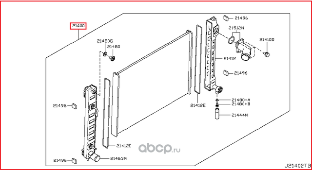 Радиатор охлаждения двигателя Nissan. Артикул 214601MA0A