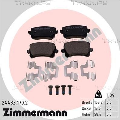 Тормозные колодки Zimmermann задние для Audi Q3 I (8U) 2011-2018. Артикул 24483.170.2