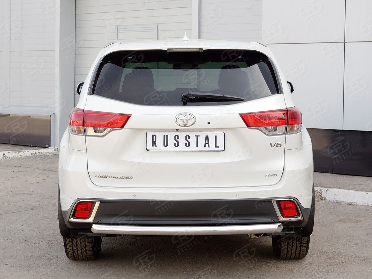 Защита RusStal заднего бампера d63 дуга для Toyota Highlander III 2016-2026. Артикул THRZ-002624