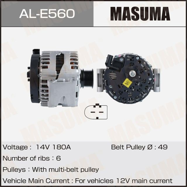 Генератор MASUMA, MERCEDES-BENZ / M 272 (14V/180A). Артикул ALE560