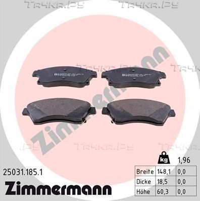 Тормозные колодки Zimmermann передние для Chevrolet Aveo II 2011-2015. Артикул 25031.185.1