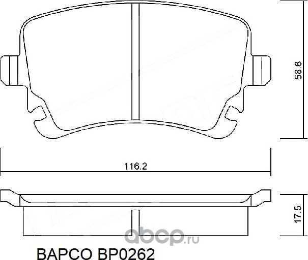 Колодки тормозные дисковые BP0262 задние, комплект, (Bapco) Bapco. Артикул BP0262