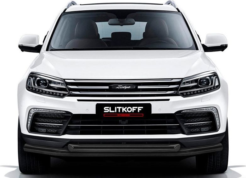 Защита Slitkoff переднего бампера d57+d57 для Zotye Coupa 2018-2026 Черная. Артикул ZOTCOP-002B
