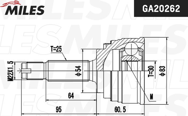 Шрус наружный (граната) Miles передний для Mitsubishi Lancer VI 1992-2003. Артикул GA20262