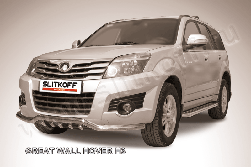 Защита Slitkoff переднего бампера d57 с защитой картера для Great Wall Hover H3 2010-2014. Артикул GWHN-H3-001
