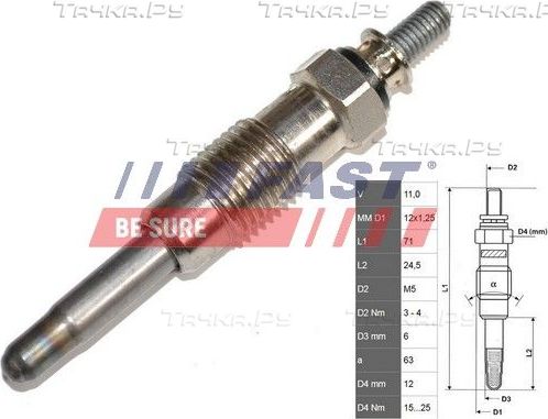 Свеча накаливания (накала) Fast для Fiat Uno I 1983-1994. Артикул FT82710