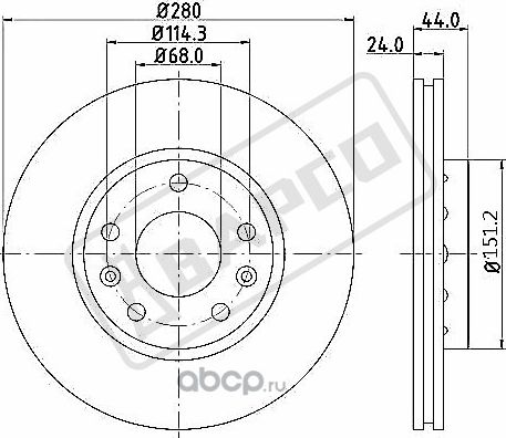 Тормозные диски передн.вентил.BD0321 (Bapco). Артикул BD0321